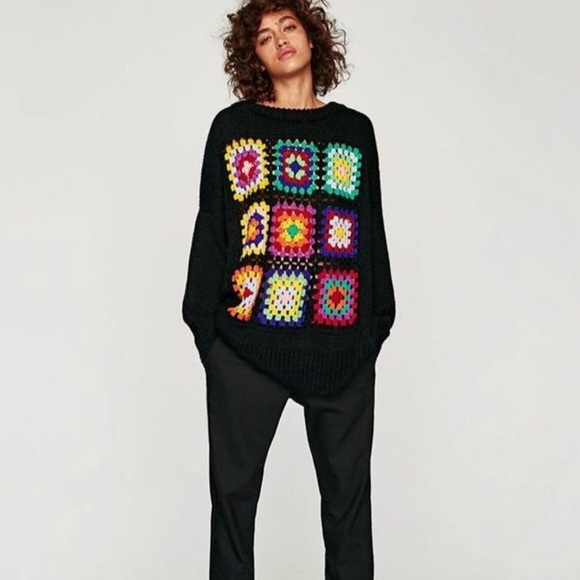 Zara oversize granny square crochet sweater Size M - Picture 3 of 9